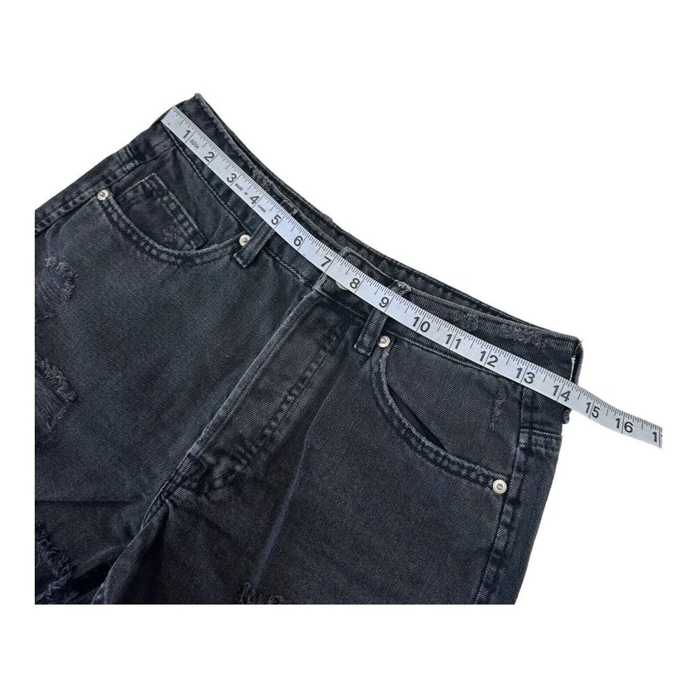 H&M Shorts Women 6 Cut Off High Rise Denim Charcoal Wash -Distressed- Button Fly - Picture 7 of 11